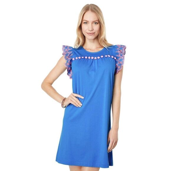 Lilly Pulitzer Dresses & Skirts - Lilly Pulitzer blue and pink Ave mini pompom dress size large